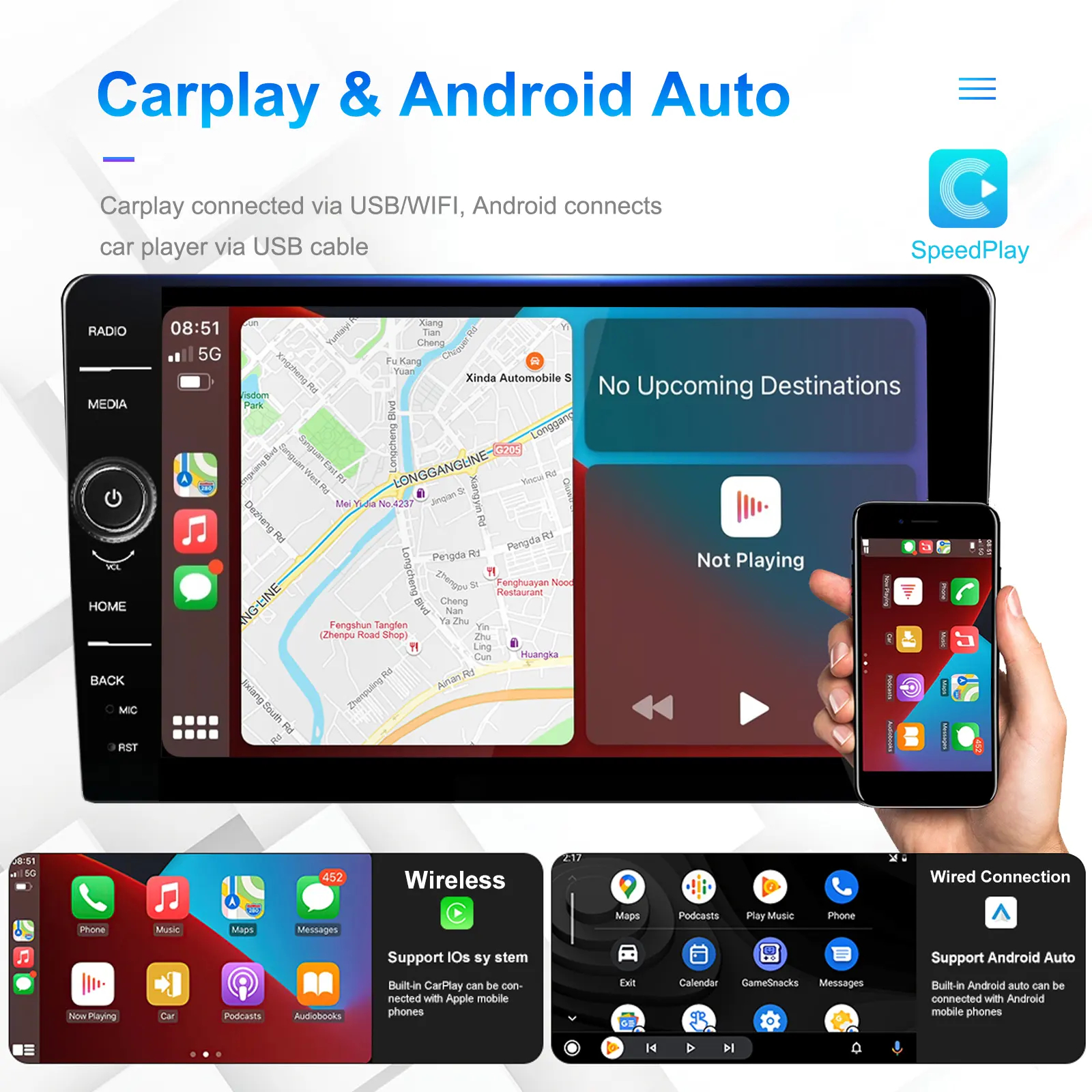 Autoradio Portable universel 9 pouces, lecteur vidéo multimédia sans fil, CarPlay, Android, écran tactile Auto, pour BMW VW Nissan Benz KIA